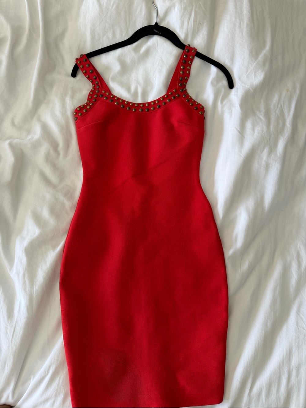 Herve Leger Red Studded Midi Bodycon Dress